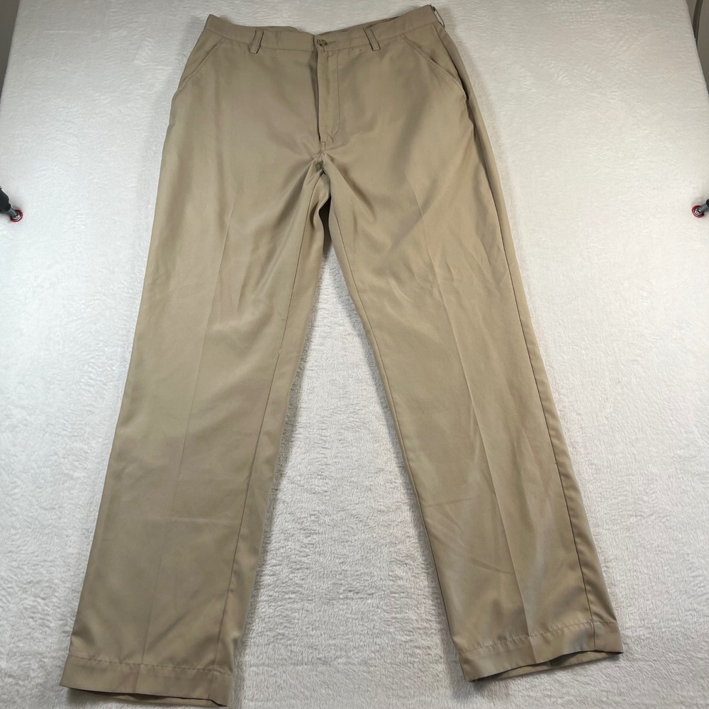 Callaway Golf Mens Tan Khaki Flat Front Performance Pants Size 34x31.5